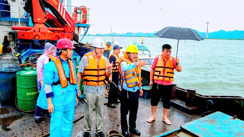 Lãnh đạo Công ty Điện lực Hải Phòng chỉ đạo công tác khắc phục sự cố đứt đường điện qua khu vực biển Cát Hải.