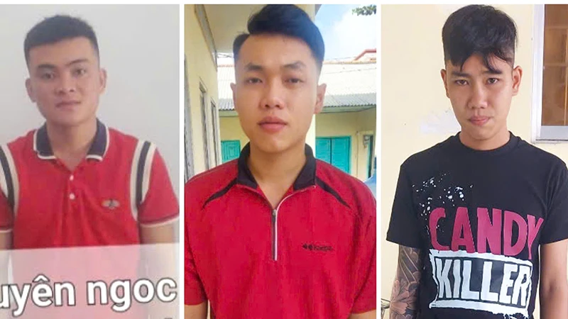 Các đối tượng Phát, Khang và Huy bị Công an thành phố Vĩnh Long bắt giữ. (Ảnh: Công an cung cấp)