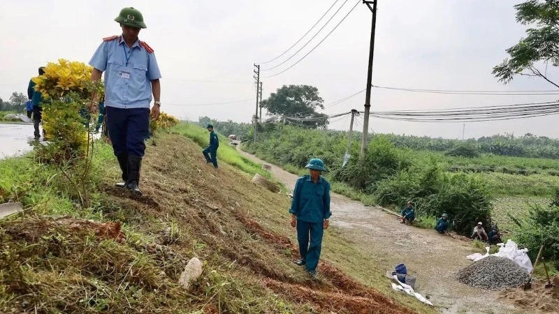 Lực lượng chức năng kiểm tra hệ thống đê điều. 