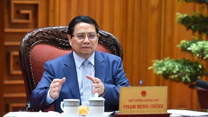 Thủ tướng Chính phủ Phạm Minh Chính phát biểu ý kiến tại cuộc họp. (Ảnh: TRẦN HẢI)
