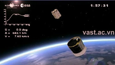 Vệ tinh VNREDSat-1 tách khỏi khoang chở hàng VESPA của tên lửa đẩy VEGA. (Ảnh: Internet)