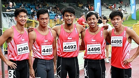 Các VĐV điền kinh nội dung 4x100 mét tiếp sức nam Singapore sẽ tham gia SEA Games 27. (ảnh: Liên đoàn Điền kinh Singapore)