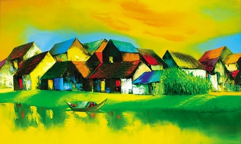 Yellow Sunset (Chiều vàng - 2013)- Tranh sơn dầu của Đào Hải Phong, một tác phẩm tham gia triển lãm tại phòng tranh Thavibu.