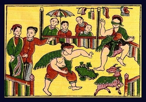 Tranh dân gian Đông Hồ Bịt mắt bắt dê.