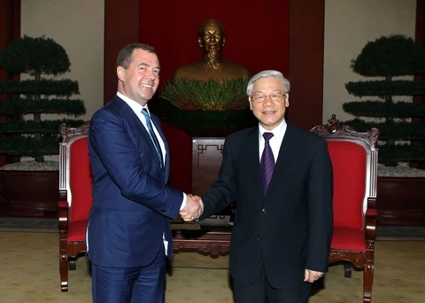 Tổng Bí thư Nguyễn Phú Trọng tiếp Thủ tướng Nga Ð.Mét-vê-đép.
