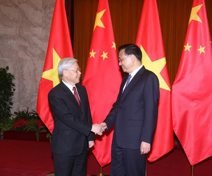 Tổng Bí thư Nguyễn Phú Trọng hội kiến Thủ tướng Trung Quốc Lý Khắc Cường. 