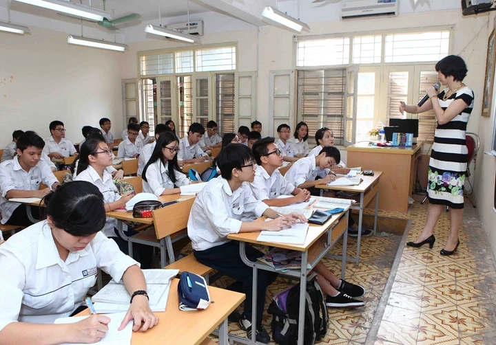 Giờ học môn Ngữ văn của học sinh lớp 9, Trường THCS Ngô Sỹ Liên (quận Hoàn Kiếm). 