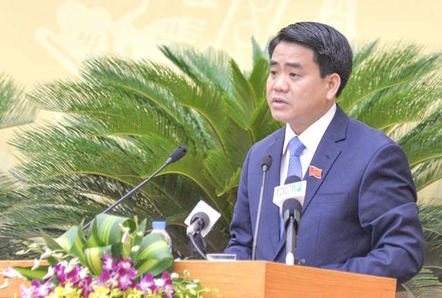 Đồng chí Nguyễn Đức Chung phát biểu nhậm chức Chủ tịch UBND thành phố Hà Nội. Ảnh: Duy Linh