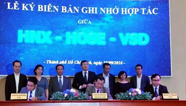 HNX, HOSE và VSD ký Biên bản thỏa thuận hợp tác