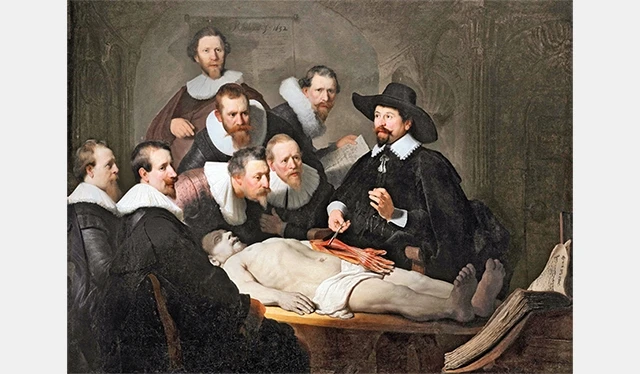 Bài học giải phẫu của bác sĩ Nicolaes Tulp, Rembrandt, 1632, sơn dầu trên vải,169.5 ×216.5 cm.
