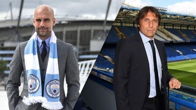 P. Guardiola (trái) và A. Conte - ai sẽ thắng trận này?
