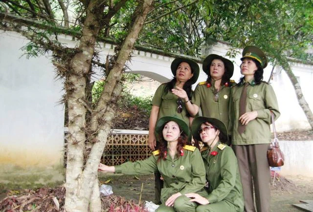 Khách viếng thăm mộ mười cô gái Ngã ba Đồng Lộc bên cây bồ kết.