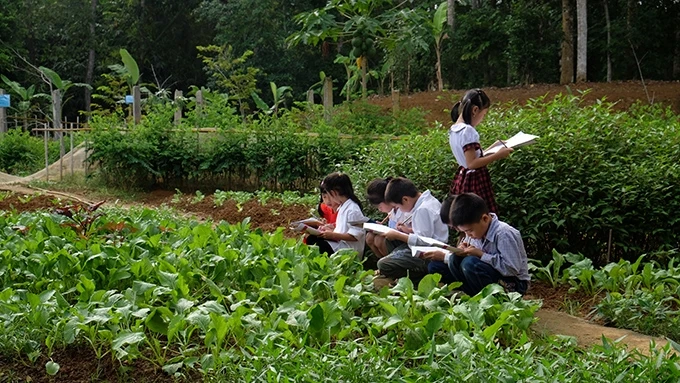 Trải nghiệm thực tế nhằm tăng cường giáo dục kỹ năng sống cho học sinh Trường tiểu học Lùng Vai, Mường Khương (Lào Cai). Ảnh: Bảo xuyên