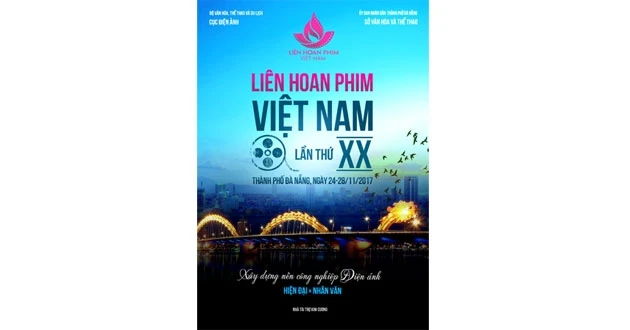 Poster chính thức của LHP Việt Nam lần thứ 20 với hình ảnh cầu Rồng, Đà Nẵng.