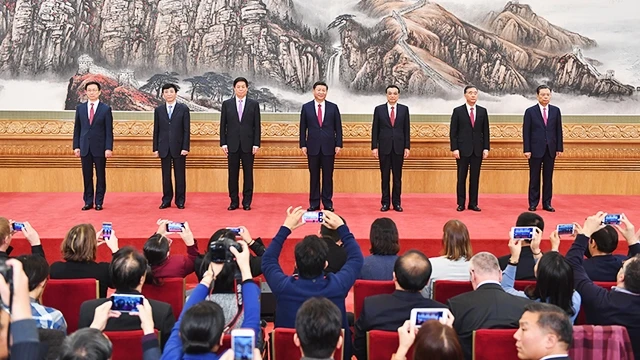 Bảy thành viên Thường vụ Bộ Chính trị BCH T.Ư Đảng Cộng sản Trung Quốc khóa XIX. Ảnh: AP