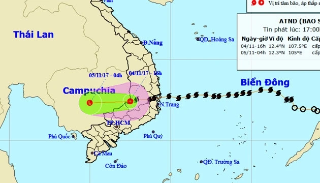 Vị trí và hướng di chuyển của áp thấp nhiệt đới. (Nguồn: nchmf.gov.vn)