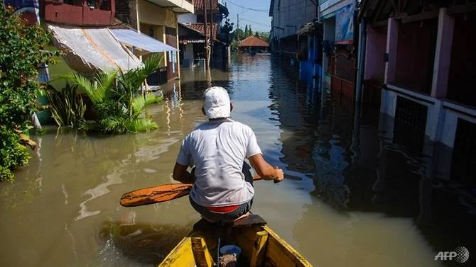 Một khu vực bị lut do mưa lớn ở tỉnh Đông Java, Indonesia. 