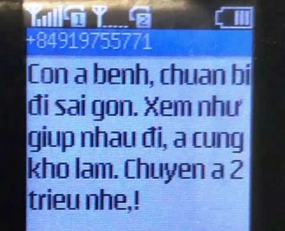 Tin nhắn thẩm phán Toàn xin bà Dung hai triệu đồng đưa con đi trị bệnh ở TP Hồ Chí Minh.