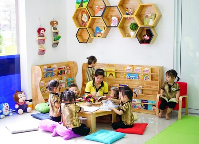 Giờ học ở một trường mầm non tư thục tại Khu đô thị Dương Nội (Hà Nội). Ảnh: Thanh Hương