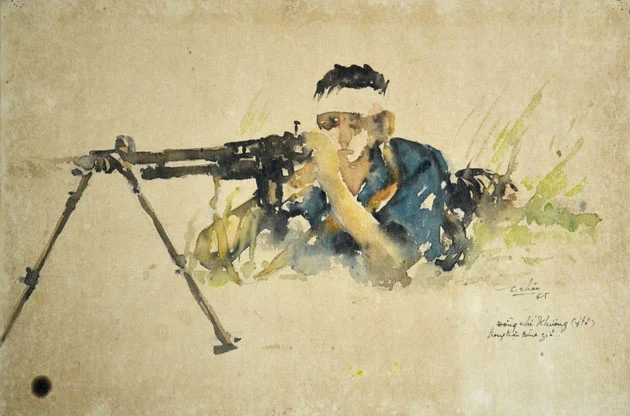 Ký họa "Đồng chí Khương trong trận Bình Giã" của tác giả Cổ Tân Long Châu - giải thưởng Nhà nước.