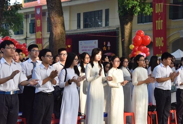 Học sinh Trường THPT Chu Văn An (Hà Nội) trong lễ khai giảng năm học 2018-2019 (Ảnh: DUY LINH)