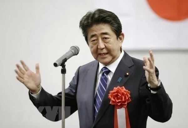 Thủ tướng Shinzo Abe phát biểu ý kiến tại cuộc họp của LDP ở Yamaguchi. (Nguồn: Kyodo/TTXVN)