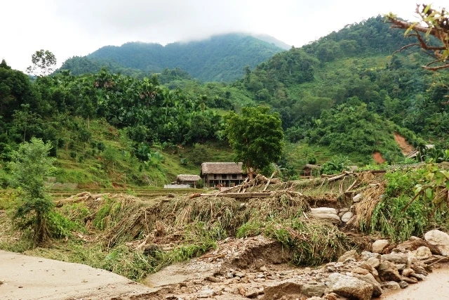 Nhiều diện tích hoa màu của người dân xã Bản Rịa, huyện Quang Bình bị vùi lấp.