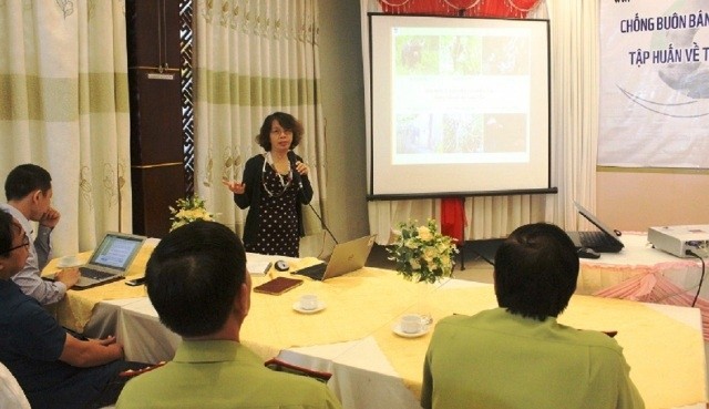 Chuyên gia của WWF Việt Nam truyền đạt kỹ năng theo dõi thị trường buôn bán động vật hoang dã cho cán bộ thực thi pháp luật tỉnh Đác Lắc.