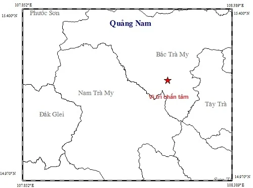 Bản đồ chấn tâm trận động đất.