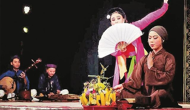 Vở chèo "Quan âm Thị Kính" do các nghệ sĩ Nhà hát Chèo Việt Nam biểu diễn. Ảnh: NGUYỄN HOÀNG