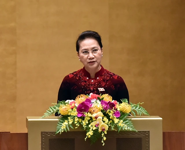 Chủ tịch Quốc hội Nguyễn Thị Kim Ngân đọc diễn văn bế mạc kỳ họp.