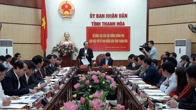 Toàn cảnh buổi làm việc giữa Tổ công tác của Thủ tướng Chính phủ với UBND tỉnh Thanh Hóa.