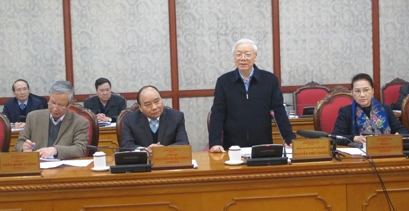 Tổng Bí thư, Chủ tịch nước Nguyễn Phú Trọng phát biểu ý kiến tại buổi làm việc.