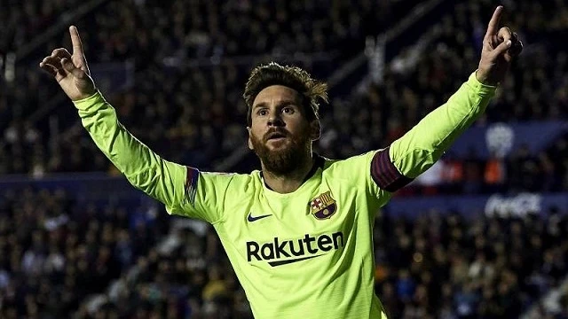 Messi ghi dấu ấn ở vòng 16 với một hat-trick và cú đúp kiến tạo trong chiến thắng tưng bừng 5-0 của Barca trước Levante. (Ảnh: Getty Images)