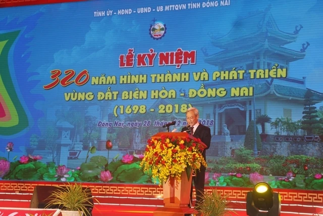 Đồng chí Nguyễn Phú Cường phát biểu ý kiến tại buổi lễ.