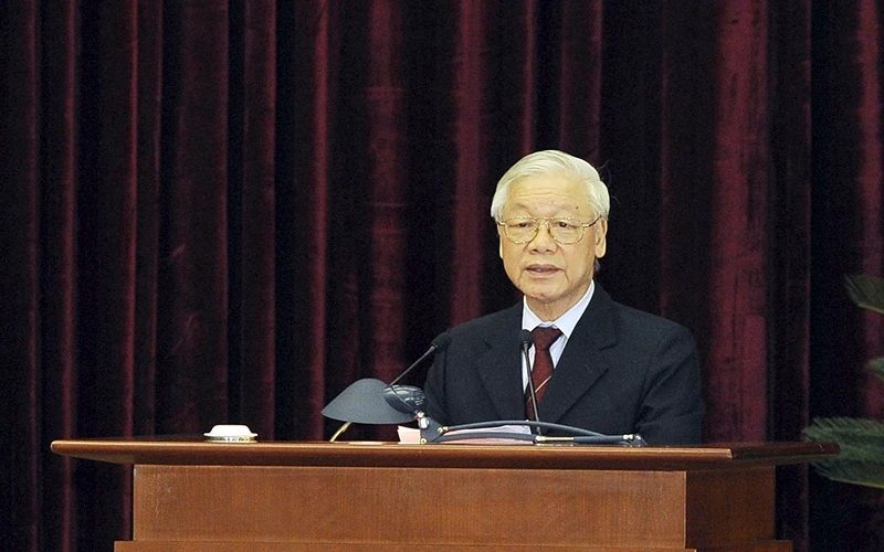 Tổng Bí thư, Chủ tịch nước Nguyễn Phú Trọng phát biểu bế mạc Hội nghị. Ảnh: DUY LINH
