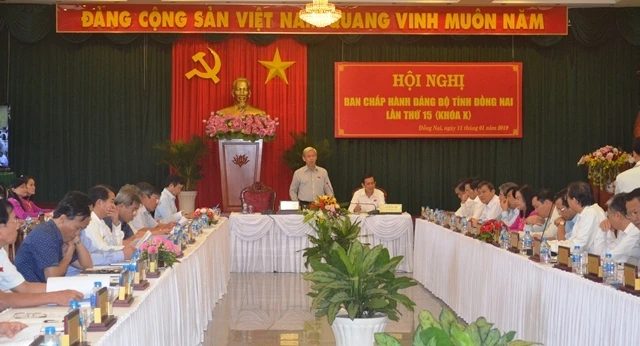 Đồng chí Nguyễn Phú Cường phát biểu tại hội nghị.