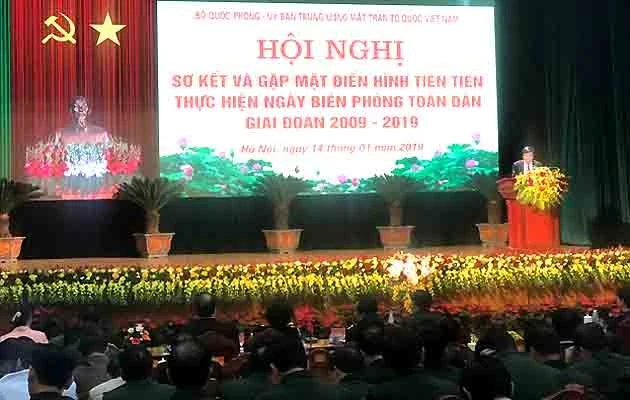 Hội nghị sơ kết và gặp mặt điển hình tiên tiến thực hiện Ngày Biên phòng toàn dân giai đoạn 2009-2019, sáng 14-1.