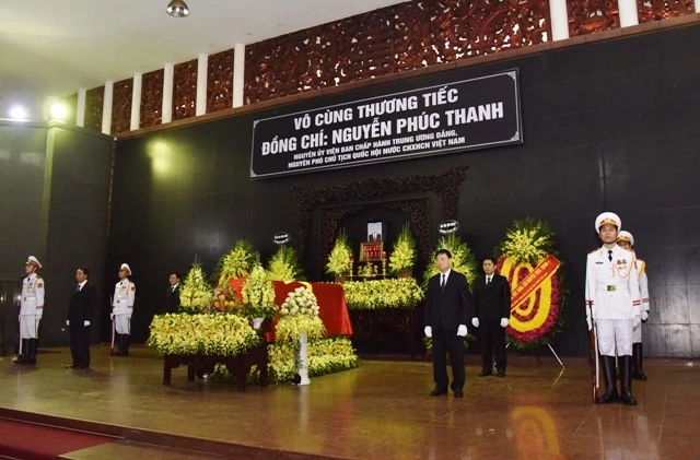 Lễ tang đồng chí Nguyễn Phúc Thanh tổ chức tại Nhà tang lễ quốc gia, số 5, Trần Thánh Tông, Hà Nội.