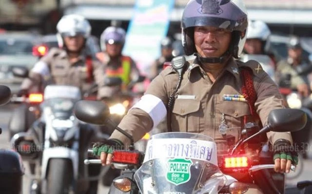 Cảnh sát giao thông Thái-lan ra quân bảo đảm trật tự an toàn giao thông trong dịp Tết Songkran 2019 (Ảnh Bangkok Post),