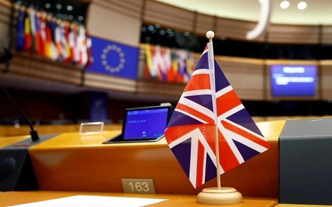 Chỗ ngồi của đại biểu Anh trước phiên làm việc toàn thể của Nghị viện châu Âu tại Brussels, ngày 3-4. (Ảnh: Reuters)