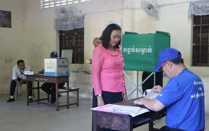 Tại một phòng bỏ phiếu ở thủ đô Phnom Penh ngày 26-5-2019.