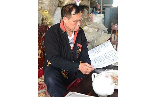  Ông Triệu Phú Đức và cuốn sách chữ Nôm Dao được chép tay.