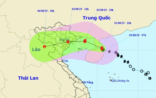 Vị trí và hướng di chuyển của bão số 3 lúc 10 giờ ngày 1-8. (Nguồn: nchmf.gov.vn)