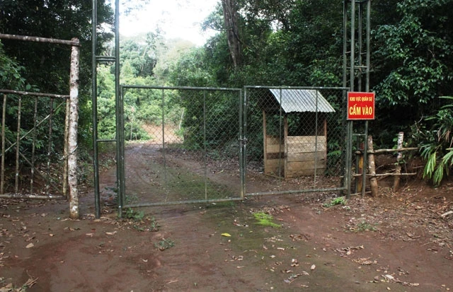 Cổng trạm gác khu vực phòng thủ quân sự, con đường duy nhất để các đối tượng vào bên trong khai thác quặng thiếc trái phép.