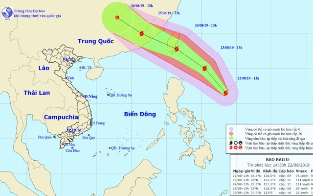 Vị trí và hướng di chuyển của bão Bailu. (Nguồn: nchmf.gov.vn)