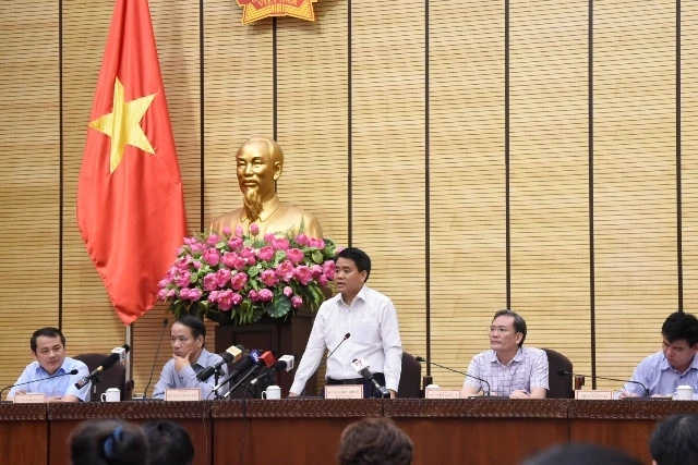 Chủ tịch UBND TP Hà Nội Nguyễn Đức Chung phát biểu tại Hội nghị.