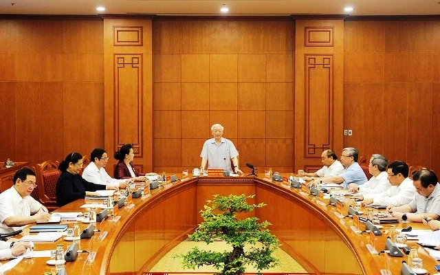 Đồng chí Nguyễn Phú Trọng, Tổng Bí thư, Chủ tịch nước, Trưởng Tiểu ban Văn kiện Đại hội XIII chủ trì phiên họp.