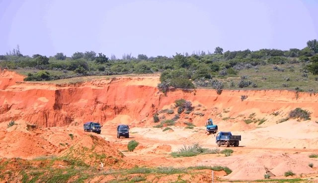 Rừng đồi Từ Thiện, xã Phước Dinh, huyện Thuận Nam bị xâm hại nghiêm trọng bởi danh nghĩa doanh nghiệp thu hồi khối lượng cát làm vật liệu xây lấp từ cải tạo đất phục vụ sản xuất nông nghiệp.