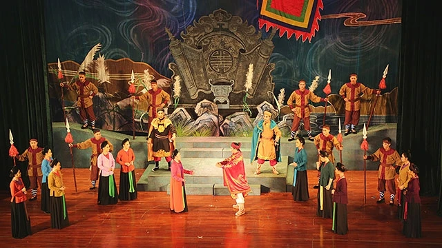Một cảnh trong vở diễn “Bà Chúa Kho” của Trung tâm Văn hóa nghệ thuật Hà Nam.